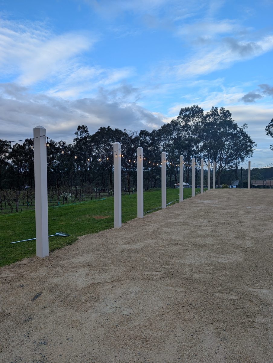 Before: festoon posts in daylight